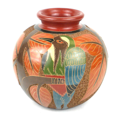5 inch Tall Vase - Bird Relief - Esperanza en Accion