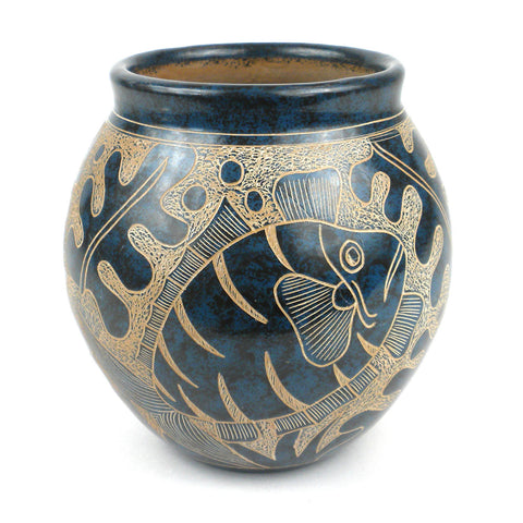 5 inch Tall Vase - Blue Fish - Esperanza en Accion
