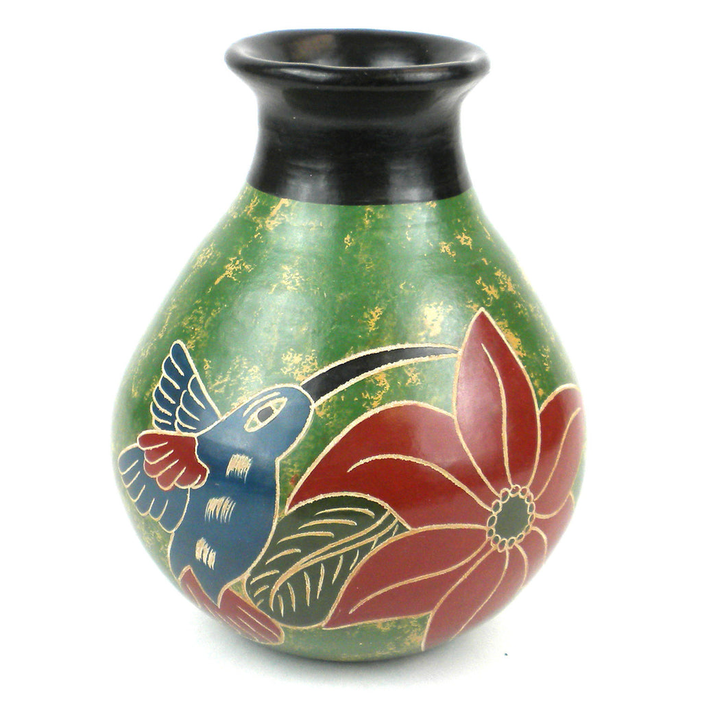 5 inch Tall Vase - Green Bird - Esperanza en Accion