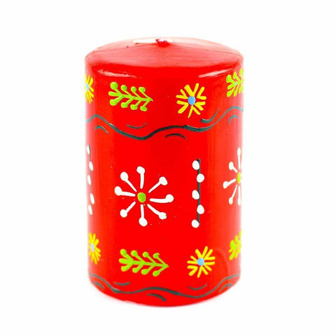 Hand Painted Candles in Red Masika Design (pillar) - Nobunto