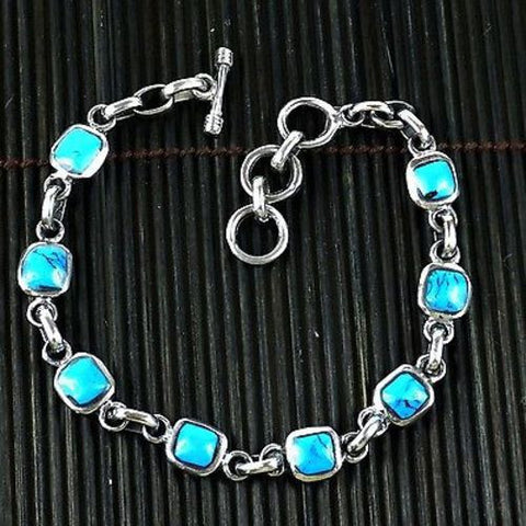 Handcrafted Mexican Alpaca Silver and Turquoise Cube Bracelet - Artisana