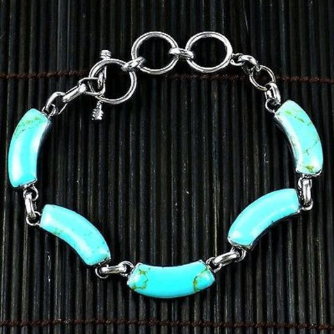 Handcrafted Mexican Alpaca Silver and Turquoise Curve Bracelet - Artisana