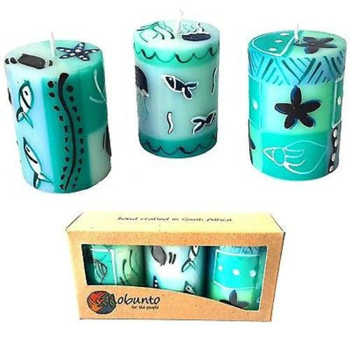Set of Three Boxed Hand-Painted Candles - Samaki Design - Nobunto