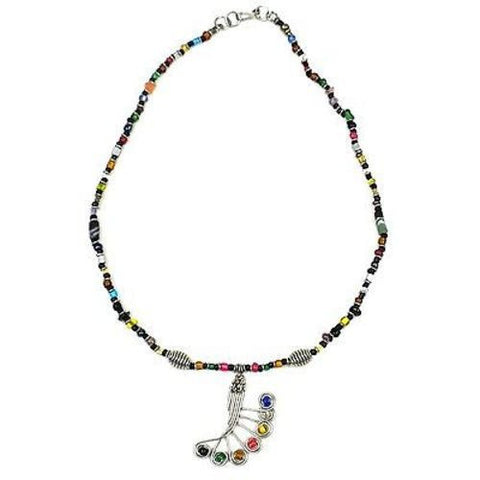 Single Strand Beaded 'Peacock Feather' Multicolor Necklace - Zakali Creations