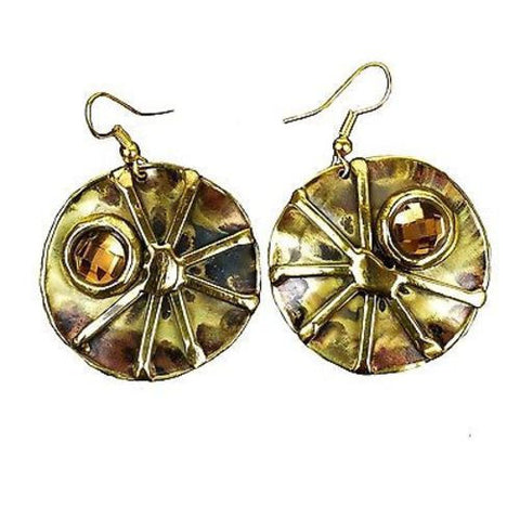 Crystal Sunburst Brass Earrings - Brass Images (E)