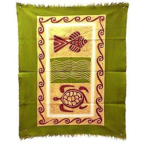 Sea Life Batik in Green/Yellow/Red - Tonga Textiles
