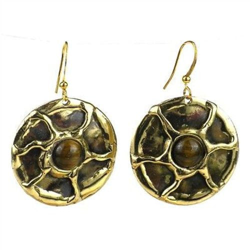 Gold Tiger Eye Sun Earrings - Brass Images (E)