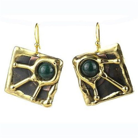 Deep Green Rays Brass Earrings - Brass Images (E)