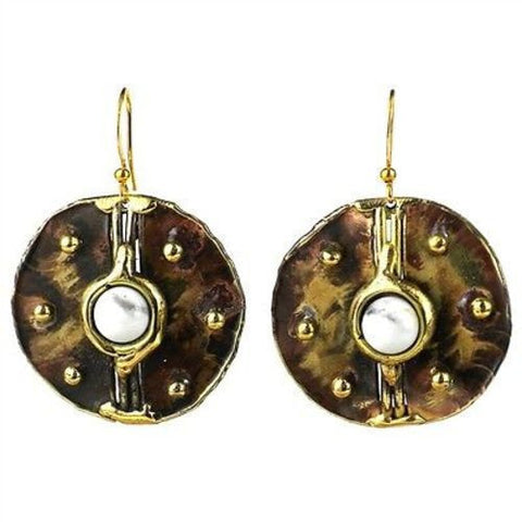 Howlite Brass Disk Earrings - Brass Images (E)