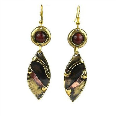 Red Tiger Eye Reflections Copper and Brass Earrings - Brass Images (E)