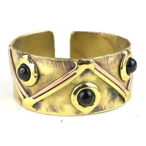 Onyx Triangles Brass Cuff - Brass Images (C)