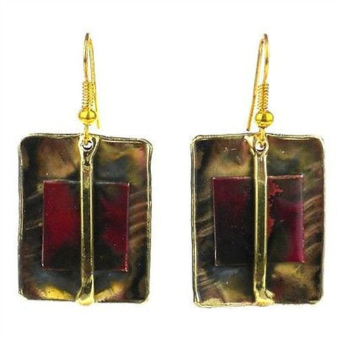 Square on Square Copper and Brass Earrings - Brass Images (E)