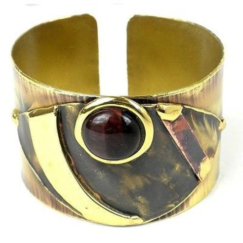 Red Tiger Eye Reflections Copper and Brass Cuff - Brass Images (C)