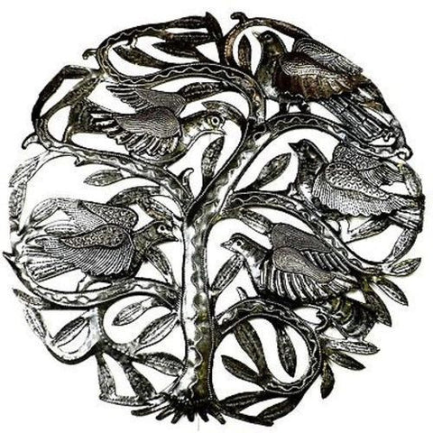 24-inch Tree of Life with 3-D Birds Metal Art - Croix des Bouquets