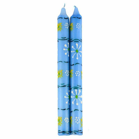 Hand Painted Candles in Blue Masika Design (pair of tapers) - Nobunto