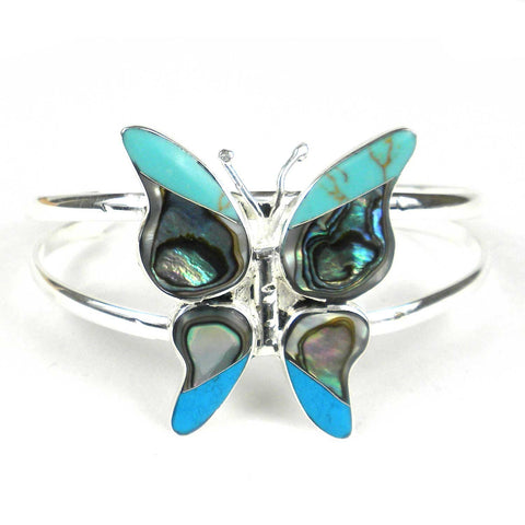 Turquoise Mosiac Alpaca Silver Butterfly Bracelet - Small - Artisana