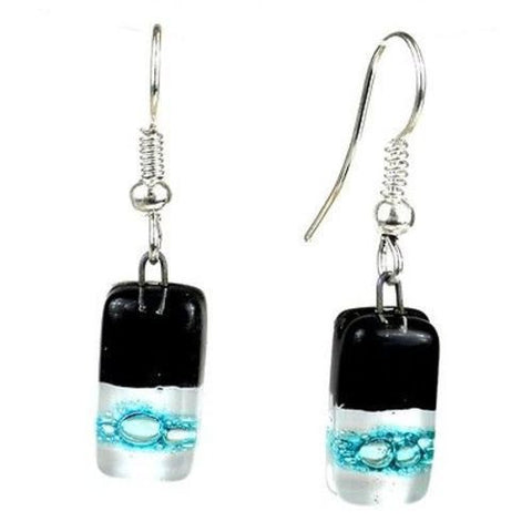 Black Tie Design Small Glass Earrings - Tili Glass