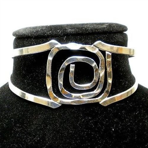 Silver Overlay Hammered Rectangular Spiral Cuff Bracelet - Artisana