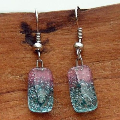 Pink and Blue Bubble Small Glass Earrings - Tili Glass