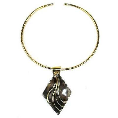Brass Diamond Squiggly Pendant Necklace - Brass Images (N)