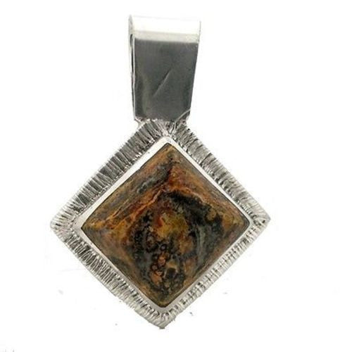 Leopard Stone Square Alpaca Silver Pendant - Artisana