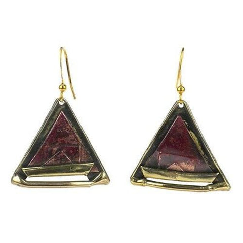 Copper and Brass Triangle Earrings - Brass Images (E)