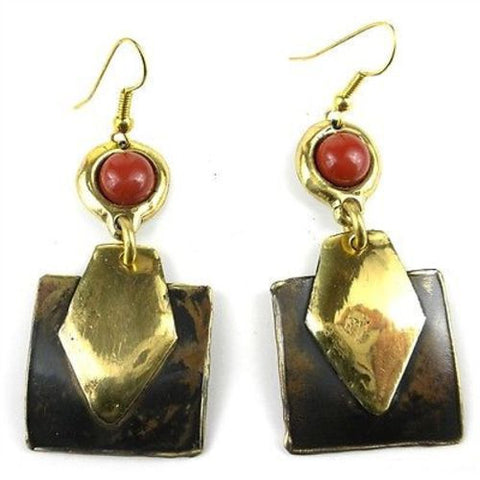 Red Jasper Brass Earrings - Brass Images (E)