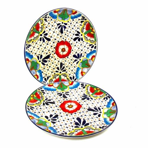 Dinner Plates 11.8in - Dots and Flowers, Set of Two - Encantada