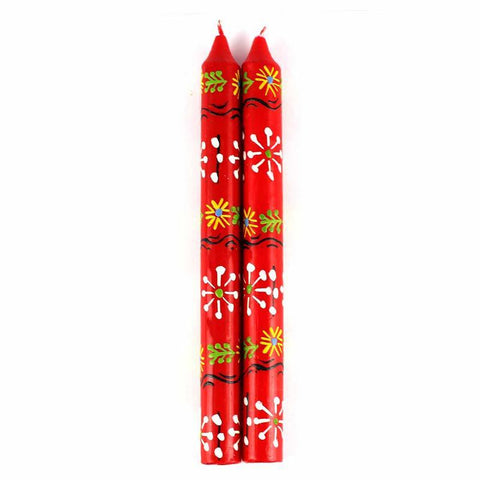 Hand Painted Candles in Red Masika Design (pair of tapers) - Nobunto