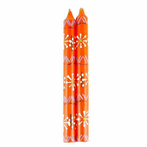 Hand Painted Candles in Orange Masika Design (pair of tapers) - Nobunto