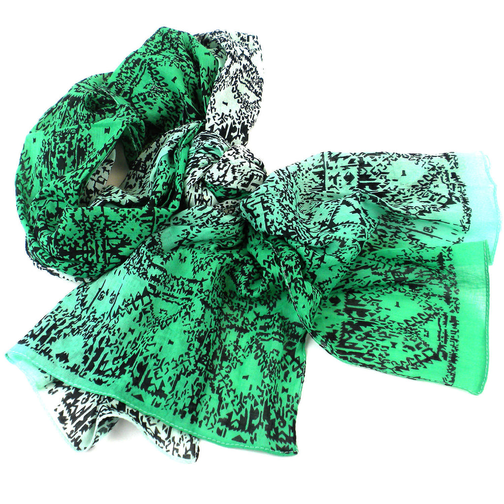 Three Shades Green Cotton Scarf - Asha Handicrafts
