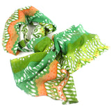 White,Peach and Green Ikat Cotton Scarf - Asha Handicrafts