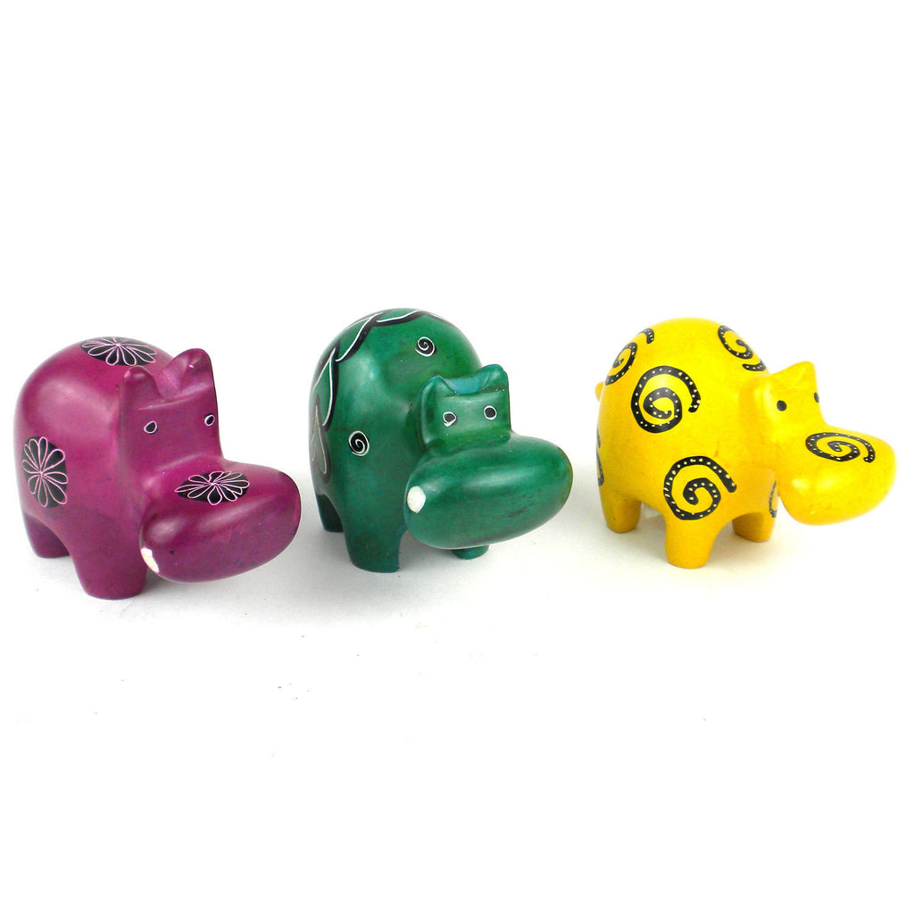 Set of 3 Mini Handcrafted Soapstone Hippos - Smolart