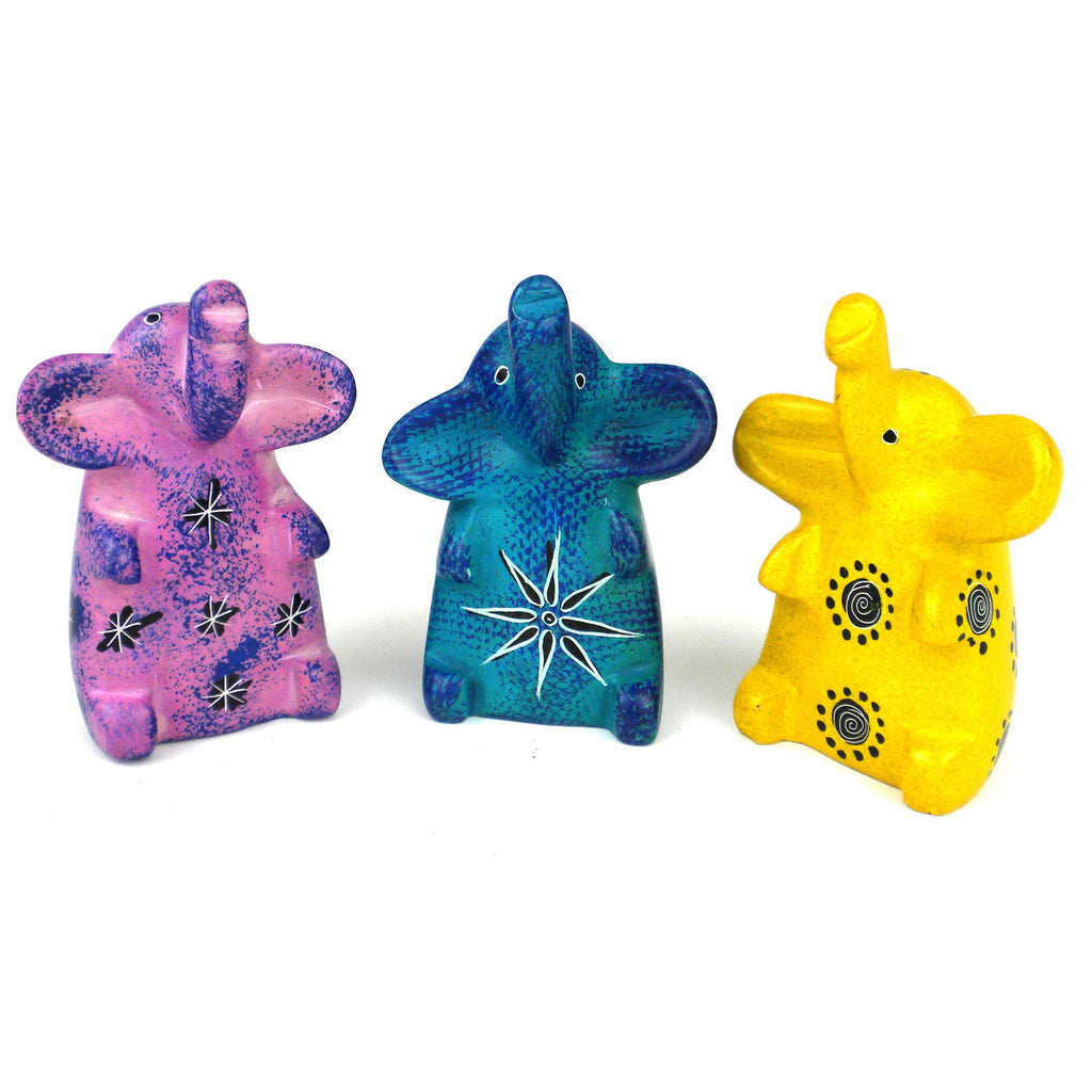 Set of 3 Mini Handcrafted Soapstone Sitting Elephants - Smolart
