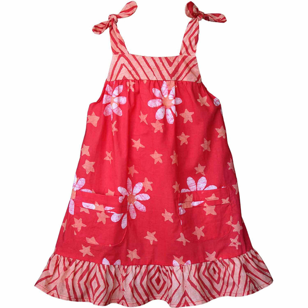 Girls Pocket Dress - Papaya Daisy Star - Global Mamas (C)