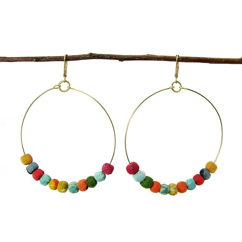 Kantha Beaded Hoop Earrings - WorldFinds