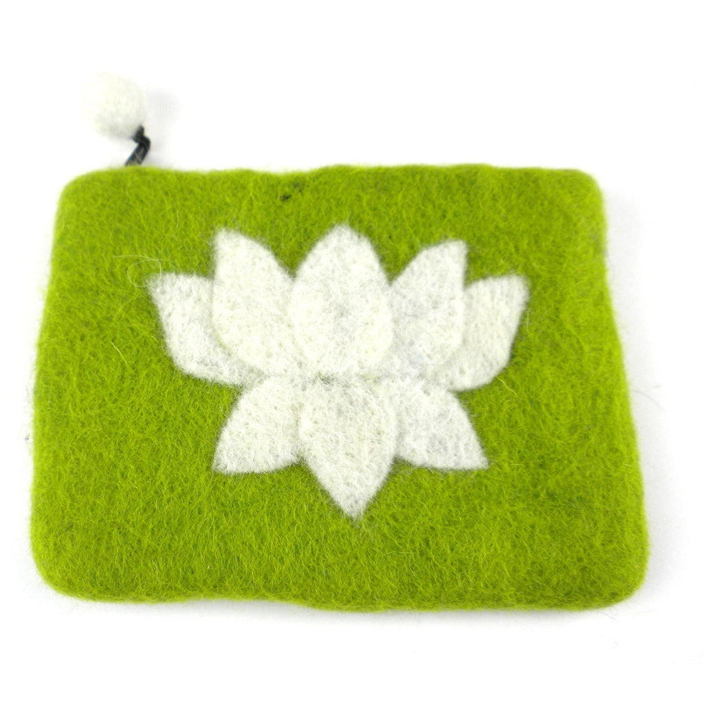 Lotus Flower Felt Coin Purse - Lime - Global Groove (P)