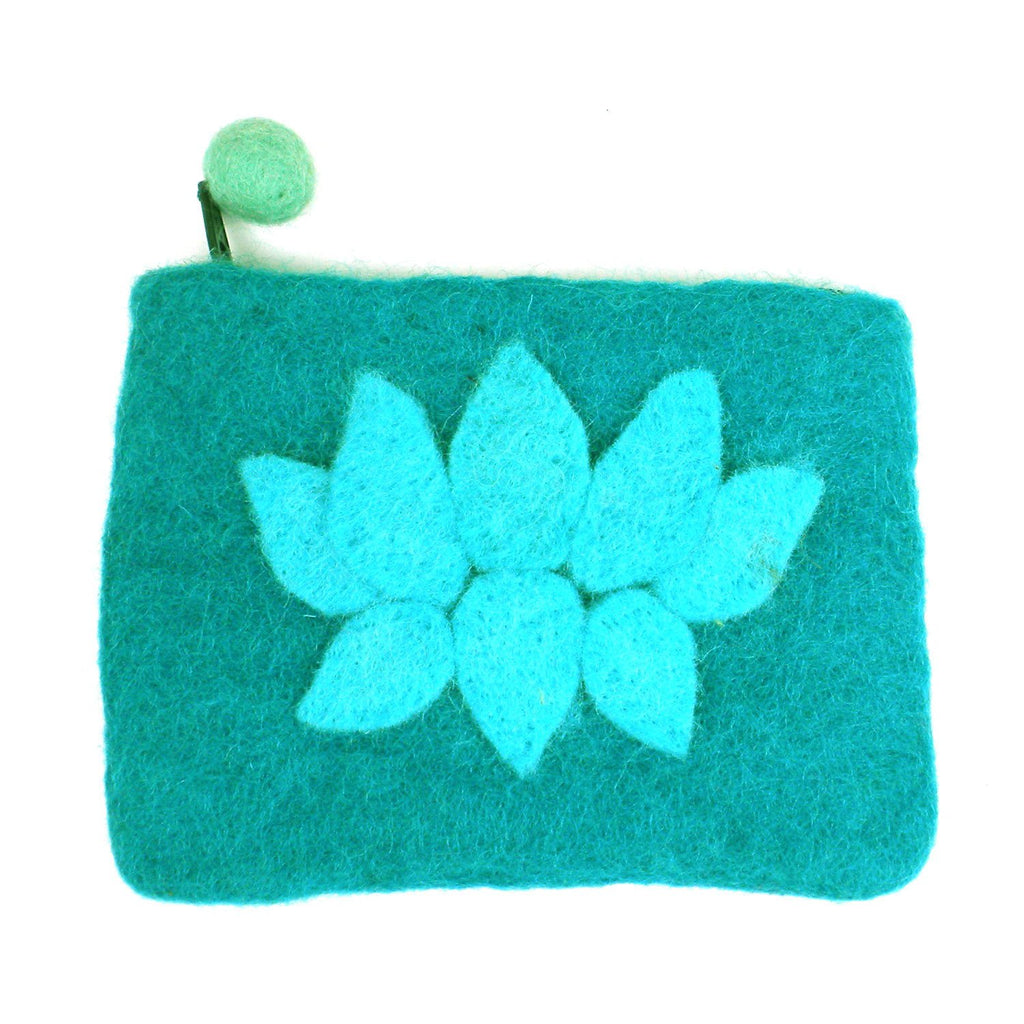 Lotus Flower Felt Coin Purse - Turquoise - Global Groove (P)