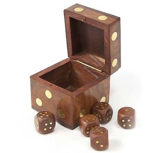 Handmade Wood Dice Box with Five Dice - Matr Boomie