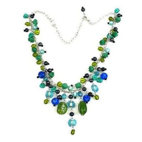 Green and Blue Glass Bead Charm Necklace - WorldFinds