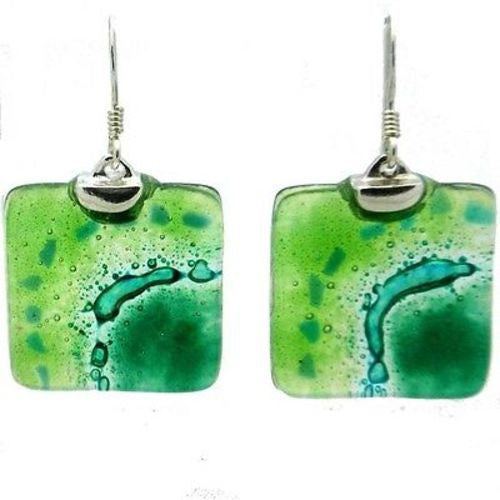 Emerald Sun Glass and Sterling Silver Earrings - Tili Glass