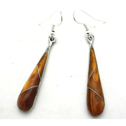 Tiger Eye Tear Drop Alpaca Silver Earrings - Artisana