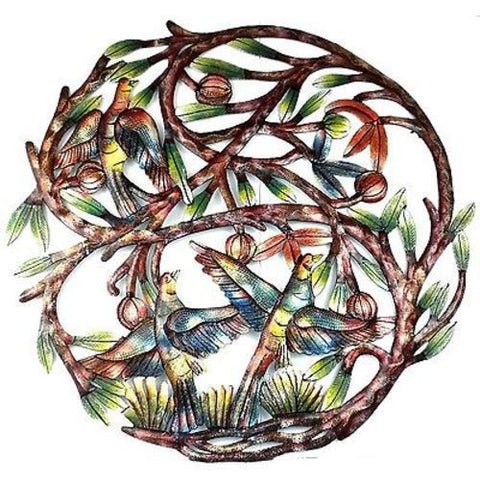 Tree of Life Hand Painted 24-inch Metal Wall Art - Croix des Bouquets