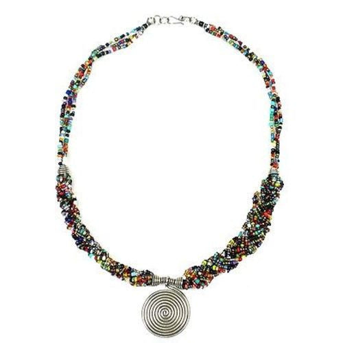 Single Spiral 'Elegance' Braided Multicolor Bead Necklace - Zakali Creations