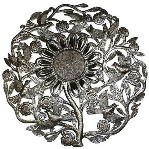 Sunflower and Birds Metal Wall Art 24-inch Diameter - Croix des Bouquets