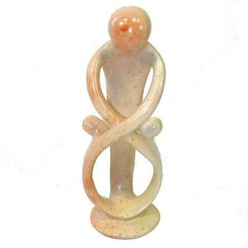 Natural 10-inch Tall Soapstone Family Sculpture - 1 Parent 2 Children - Smolart