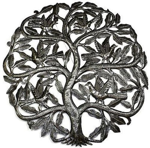 Tree of Life Birds Ready to Fly Metal Wall Art 24-inch Diameter - Croix des Bouquets