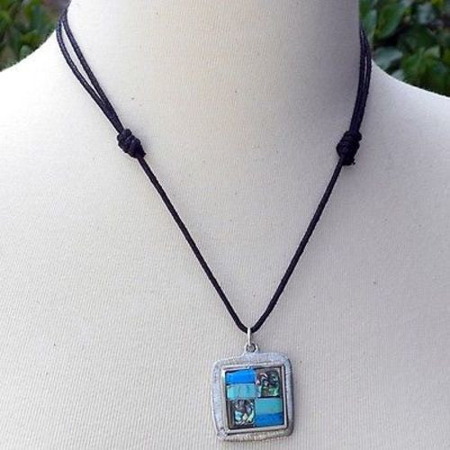 Turquoise and Abalone Square Pendant Necklace - Artisana