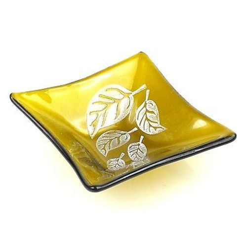 Etched Leaf Small Recycled Amber Glass Dish - Tili Glass (G)