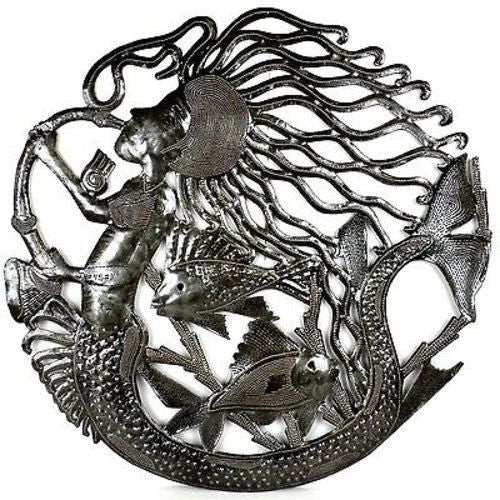 24-Inch Musical Mermaid Metal Wall Art - Croix des Bouquets